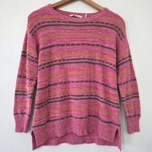 Soft Surroundings 3D Knit Textured Sweater Sz‎ S Pink Striped Chunky Artsy Cosby